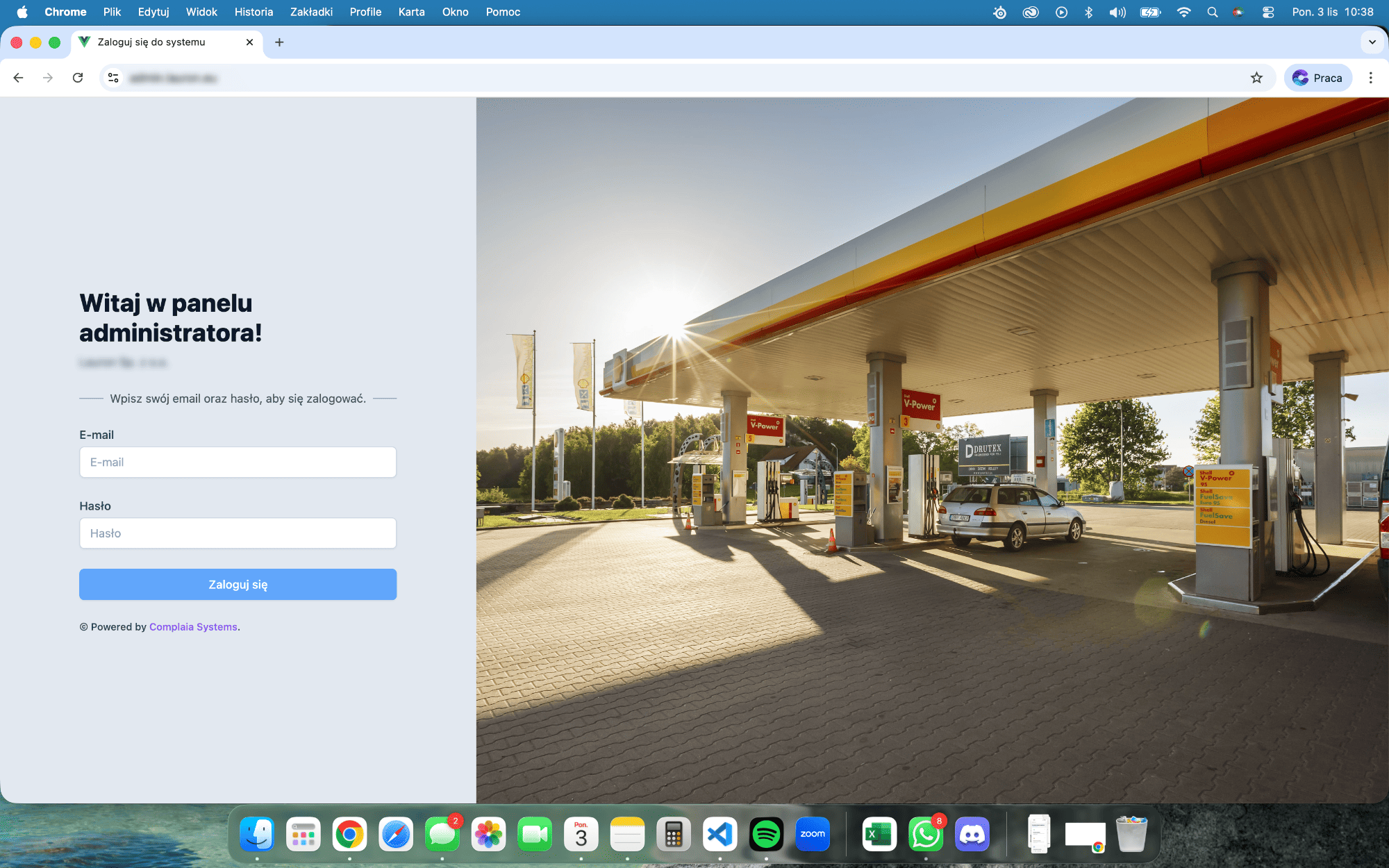 Nowoczesny ekran logowania do panelu administracyjnego systemu B2B